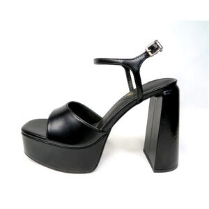NEW Black ZARA Faux Leather Platform Chunky Heel Ankle Strap Sandals Sz 10 EU 41